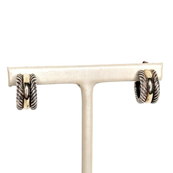 David Yurman Jewelry - David Yurman Cable Sterling Silver & 14kt. Small 2-Tone Huggie Hoop Earrings
